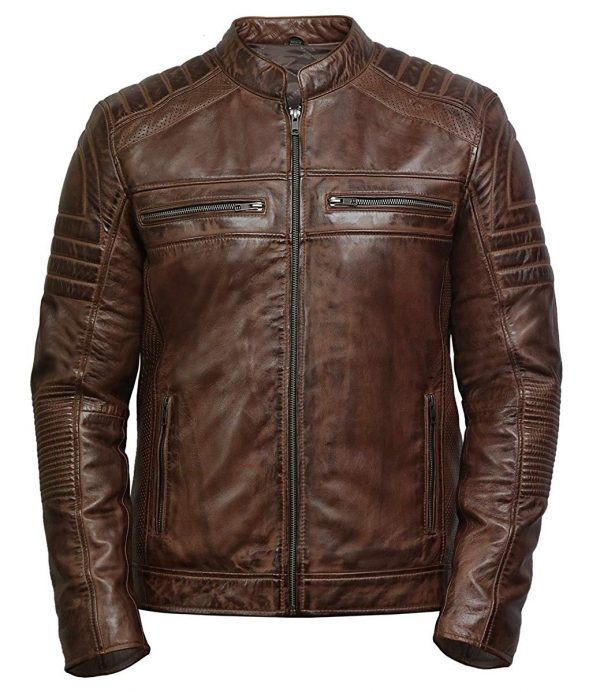 Men's Vintage Distressed Brown Quilted Leather Jacket