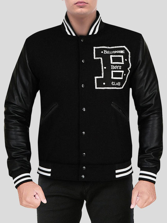 Men's Captivating Deep-Black Varsity Jacket