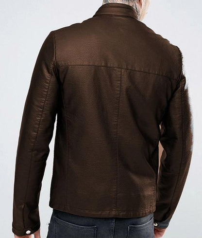 Casual Brown Leather Jacket For Men