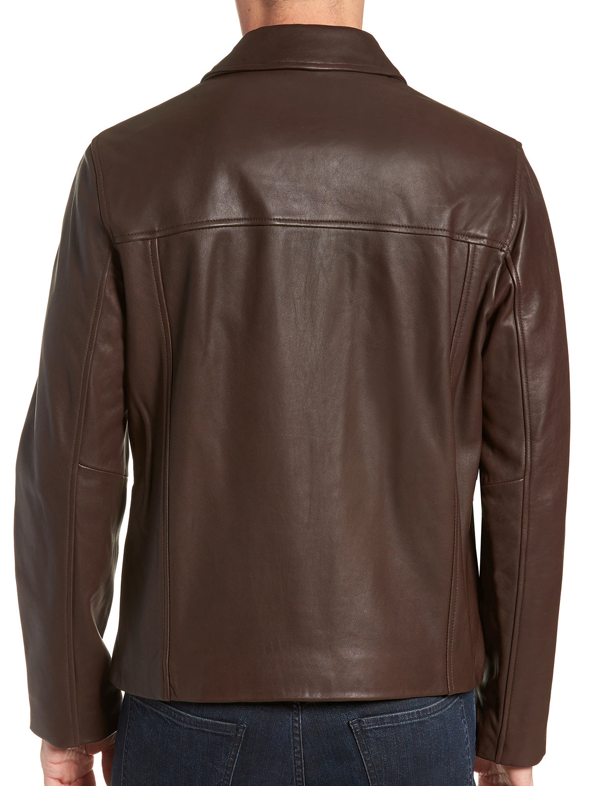 Mens Stand Collar Brown Leather Jacket