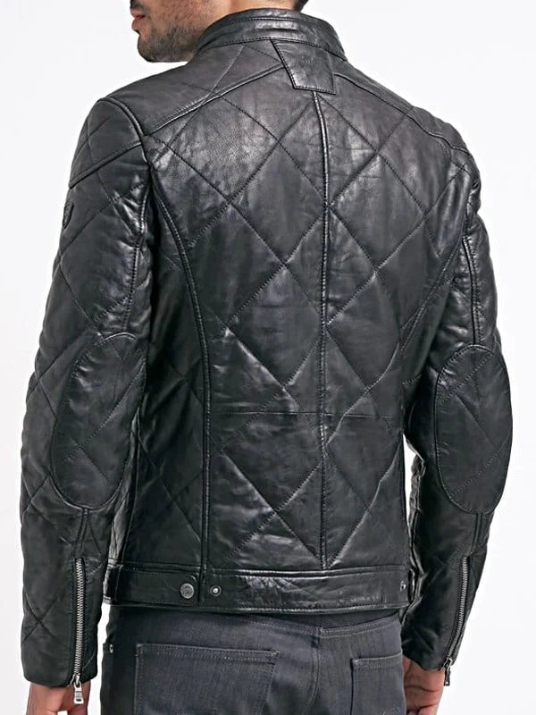 Mens Diamond Quilted Black Leather Jacket