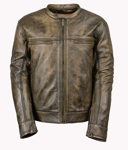 Men’s Distressed Brown Cafe Racer Jacket