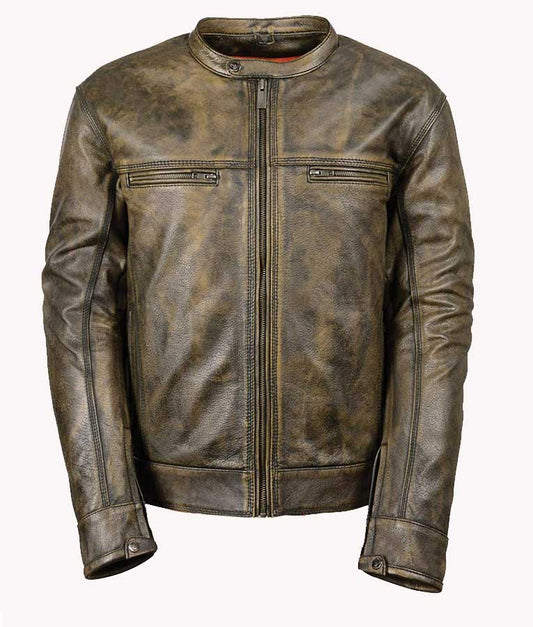 Men’s Distressed Brown Cafe Racer Jacket