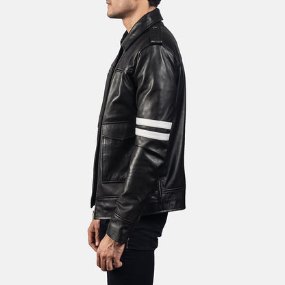 Men's Authentic Black & White Biker Leather Jacket