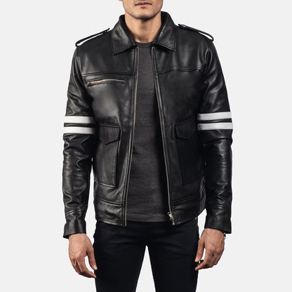 Men's Authentic Black & White Biker Leather Jacket