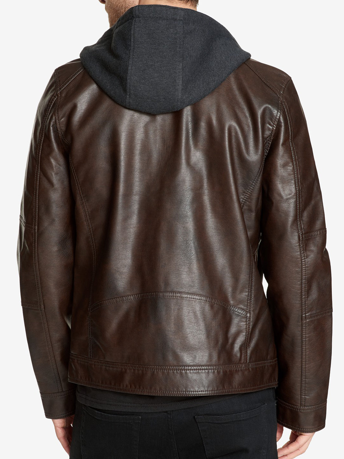 Men's Faux-Leather Detachable-Hood Biker Racer Jacket