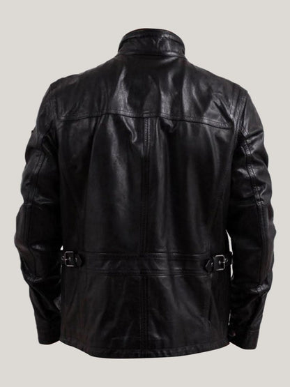 Men's Fussy Jet-Black Real Leather Trucker Jacket