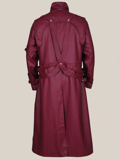 Men's Glossy Maroon Faux Leather Trench Coat