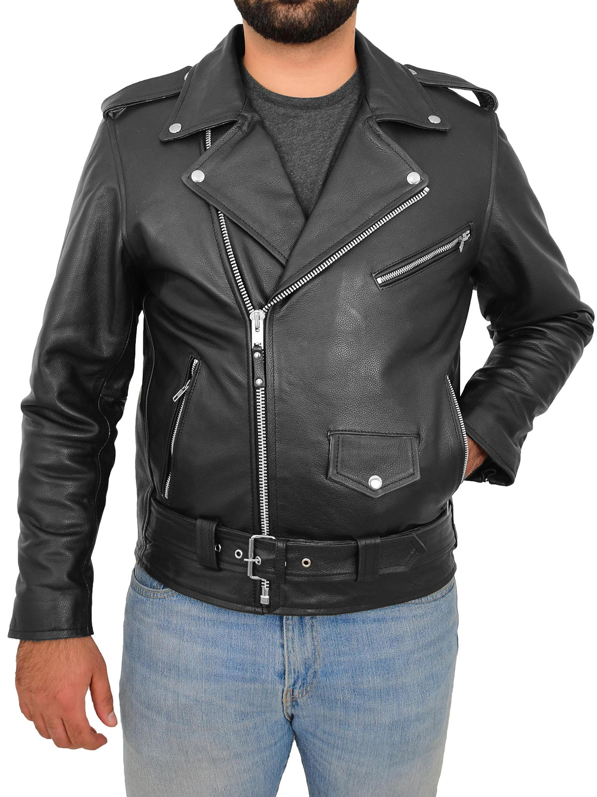 Mens Heavy Duty Leather Biker Black Jacket