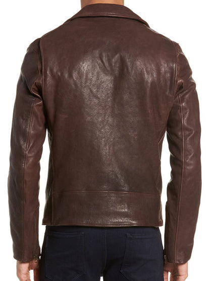 Mens Notch Collar Dashing Biker Racer Leather Jacket