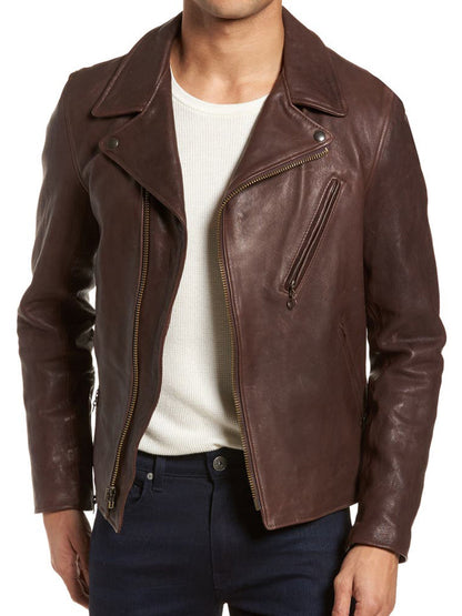 Mens Notch Collar Dashing Biker Racer Leather Jacket