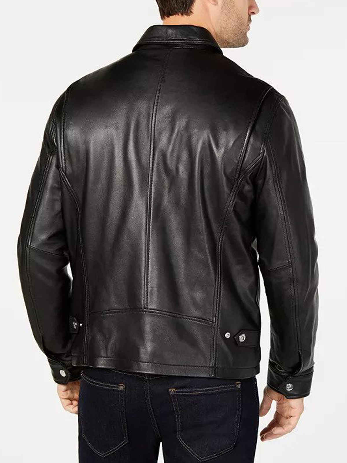 Men's Black Biker Zipper Pocket Leather Jacket