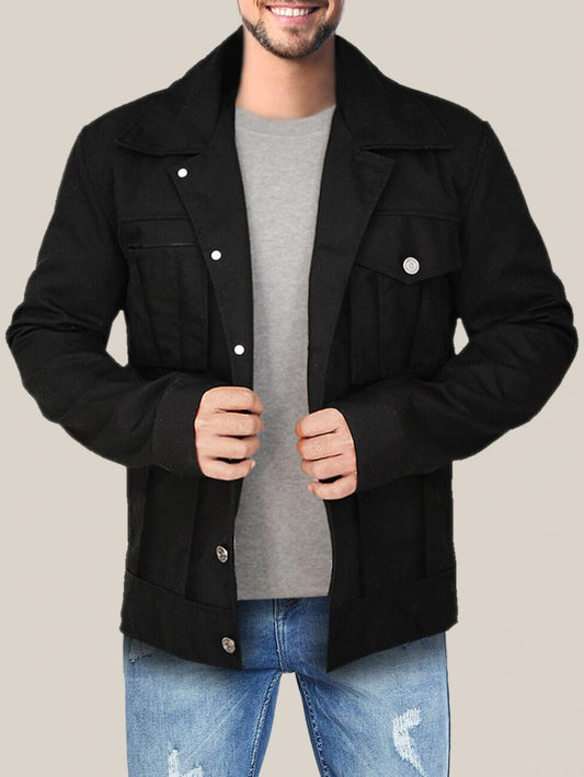 Black Men's Majestic Cotton Trucker Jacket