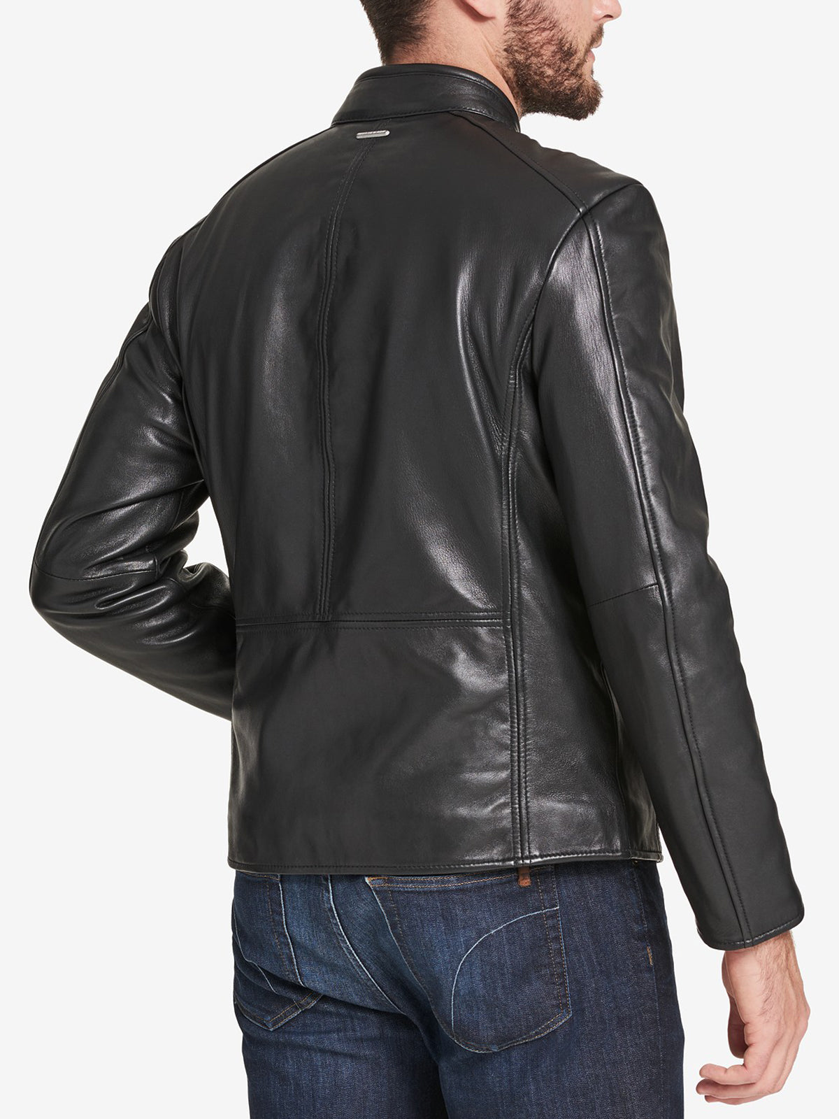 Mens Plain Black Snap Collar Biker Racer Jacket