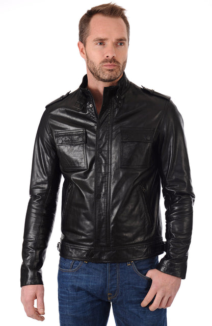 Italian handmade Men soft  leather jacket color Dark Brown