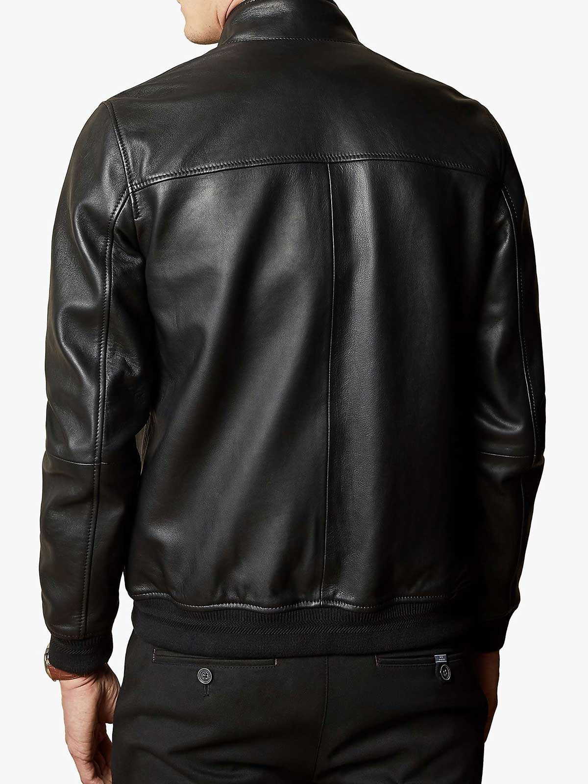 Black Mens Quilted Bomber Leather Jacket