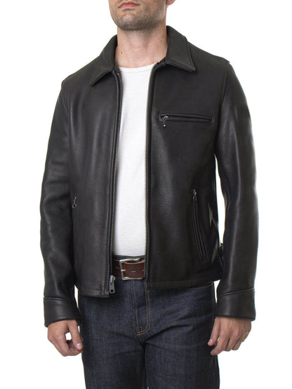 Mens Black Quilted Leather Cafe Racer Jacket