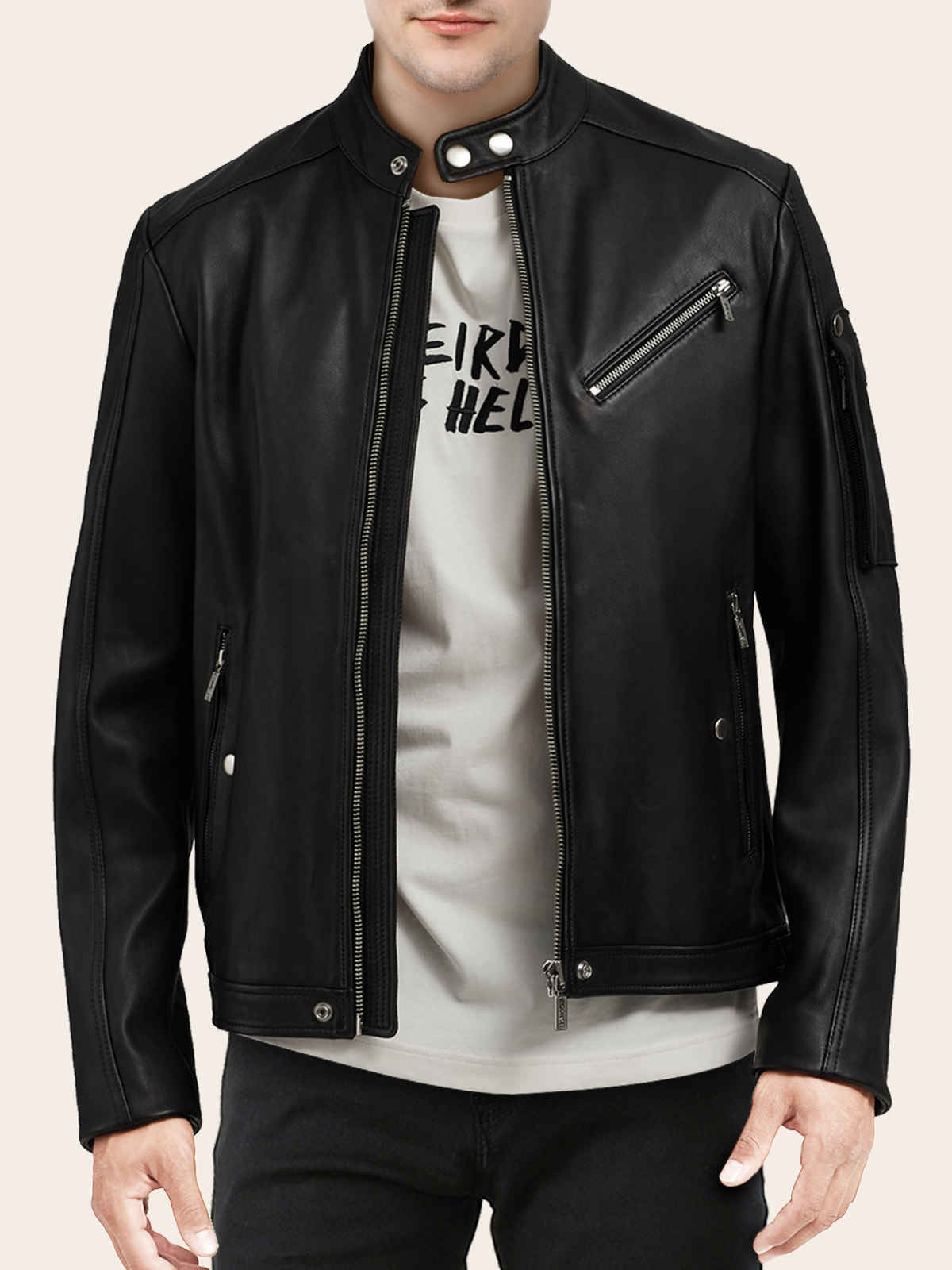 Men’s Real Leather Black Biker Jacket