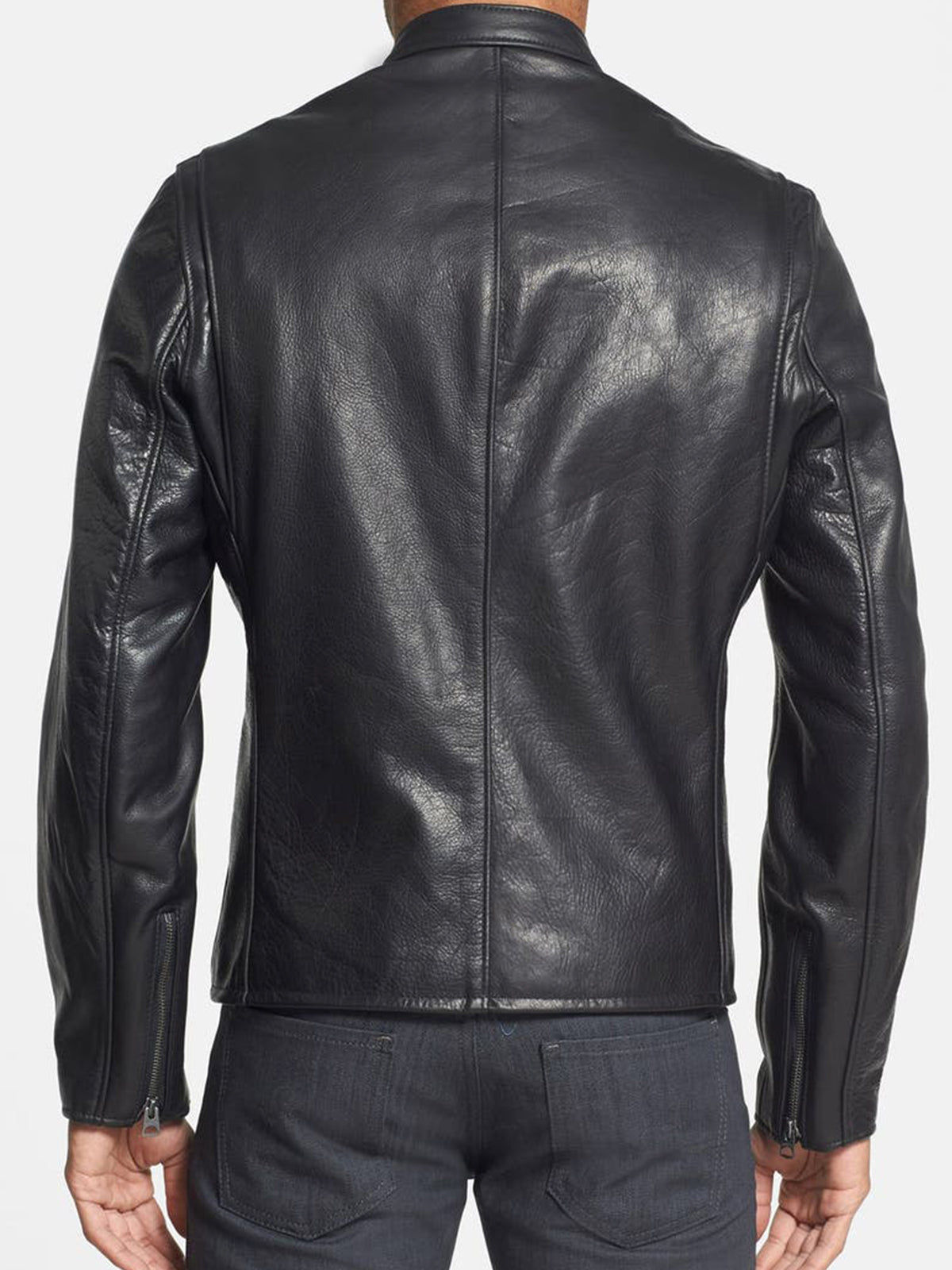 Mens Snap Collar Dashing Biker Racing Leather Jacket