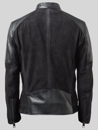 Black Men's Snap Tab Leather Jacket