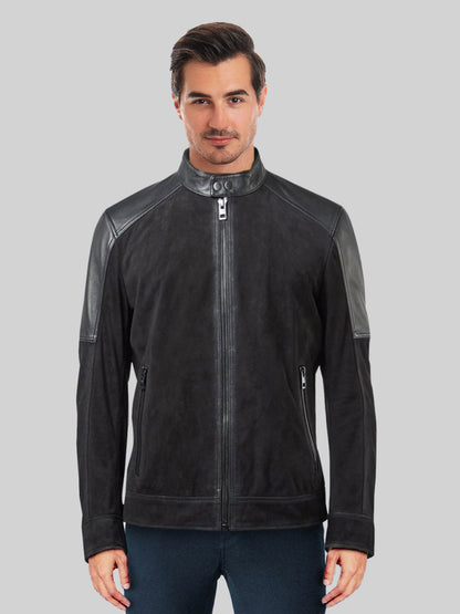 Black Men's Snap Tab Leather Jacket