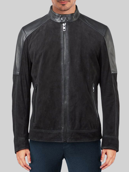 Black Men's Snap Tab Leather Jacket