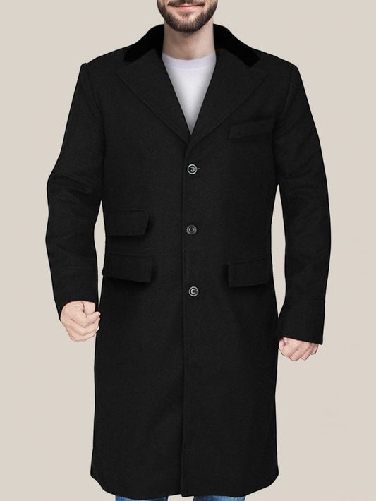 Black Men's Sophisticated Wool Trench Coat