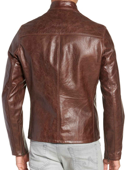 Mens Stand Collar Cool Dashing Biker Racer Leather Jacket