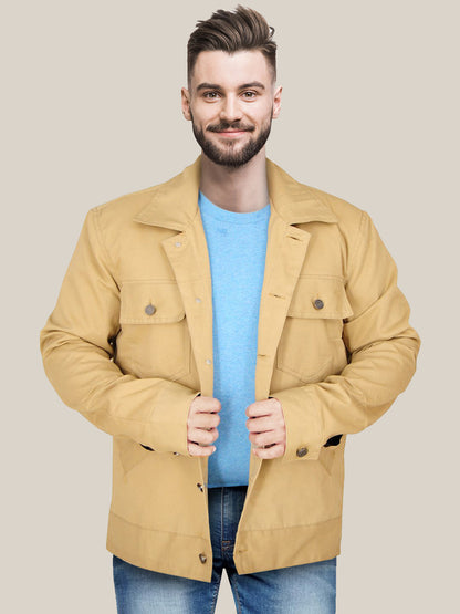 Men's Striking Beige Cotton Trucker Jacket