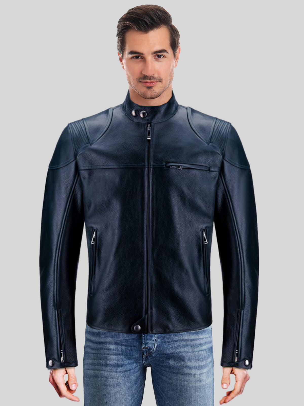 Black Men's Stylish Motorcycle Leather Jacket