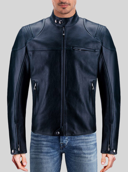 Black Men's Stylish Motorcycle Leather Jacket