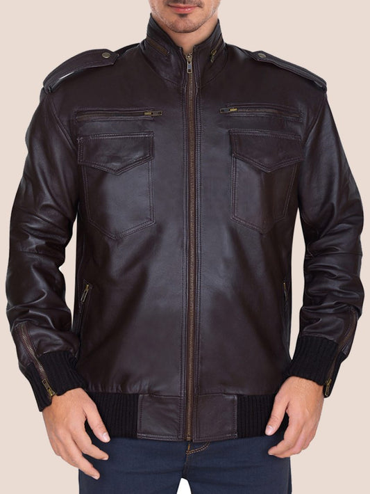 Men's Supreme Brownish Leather Bomber Jacket