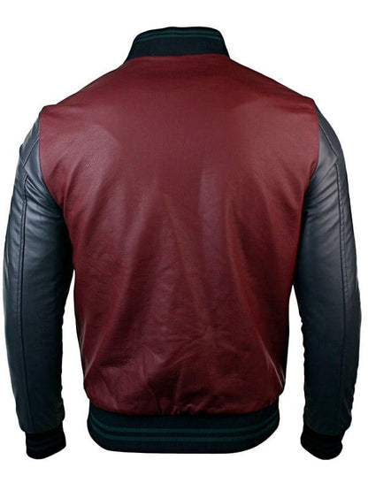 Men's Dark maroon baseball synthetic leather jacket