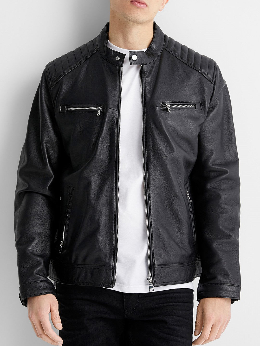 Mens Notch Collar Biker Jacket