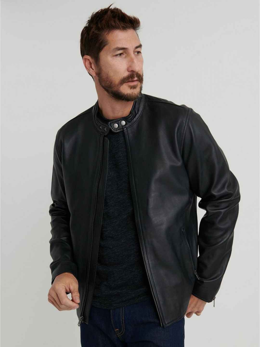 Mens Trendy Black Biker Real Leather Jacket