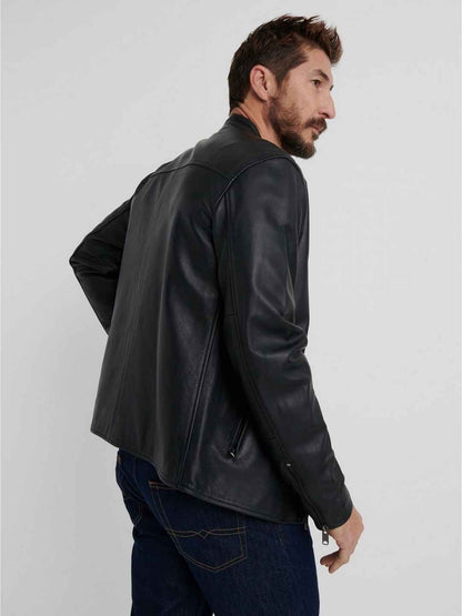 Mens Trendy Black Biker Real Leather Jacket