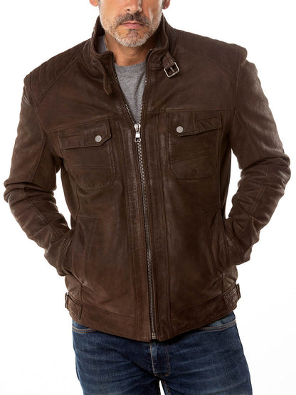 Mens Wansfell Brown Distressed Leather Jacket