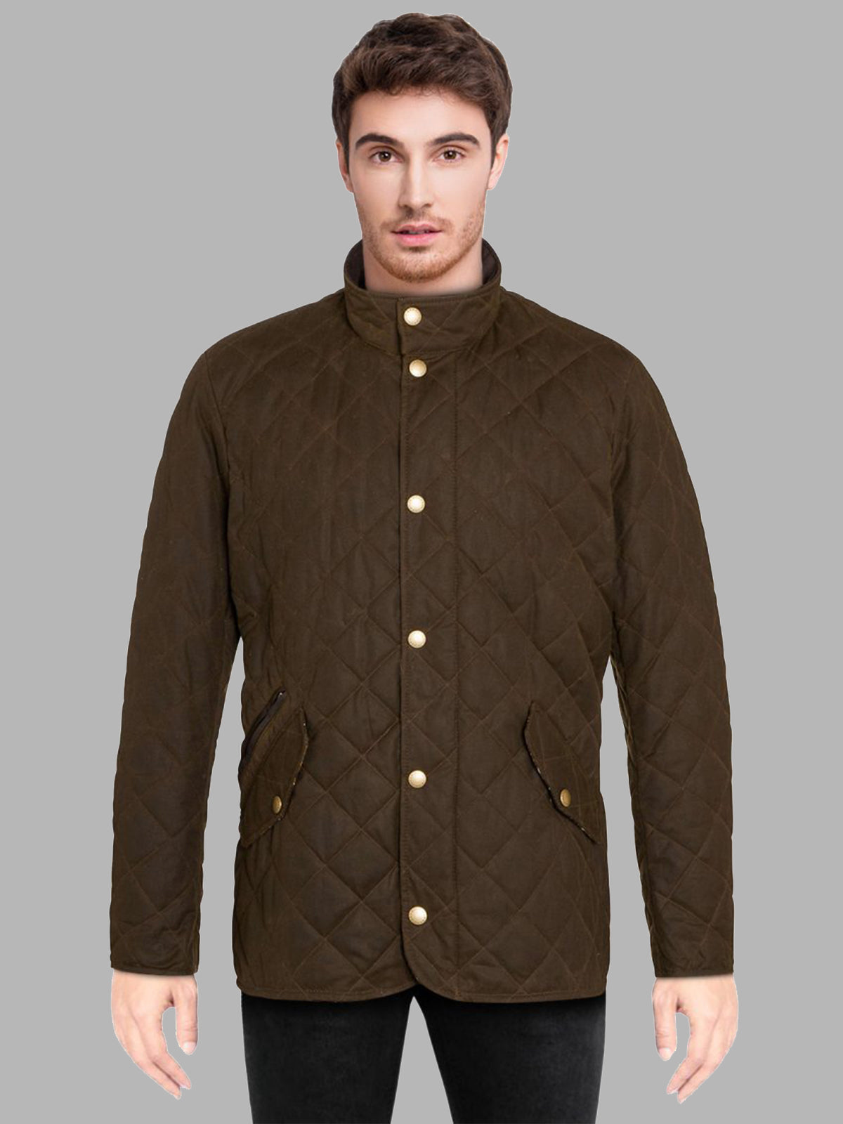 Men's Waxed Quilted Neck Brown Cotton Jacket