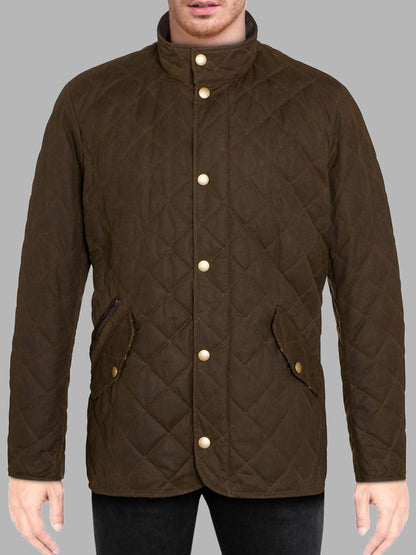 Men's Waxed Quilted Neck Brown Cotton Jacket