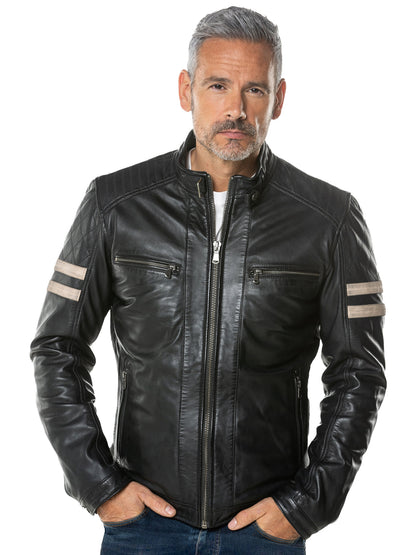 Mens Biker Distressed Black Leather Jacket