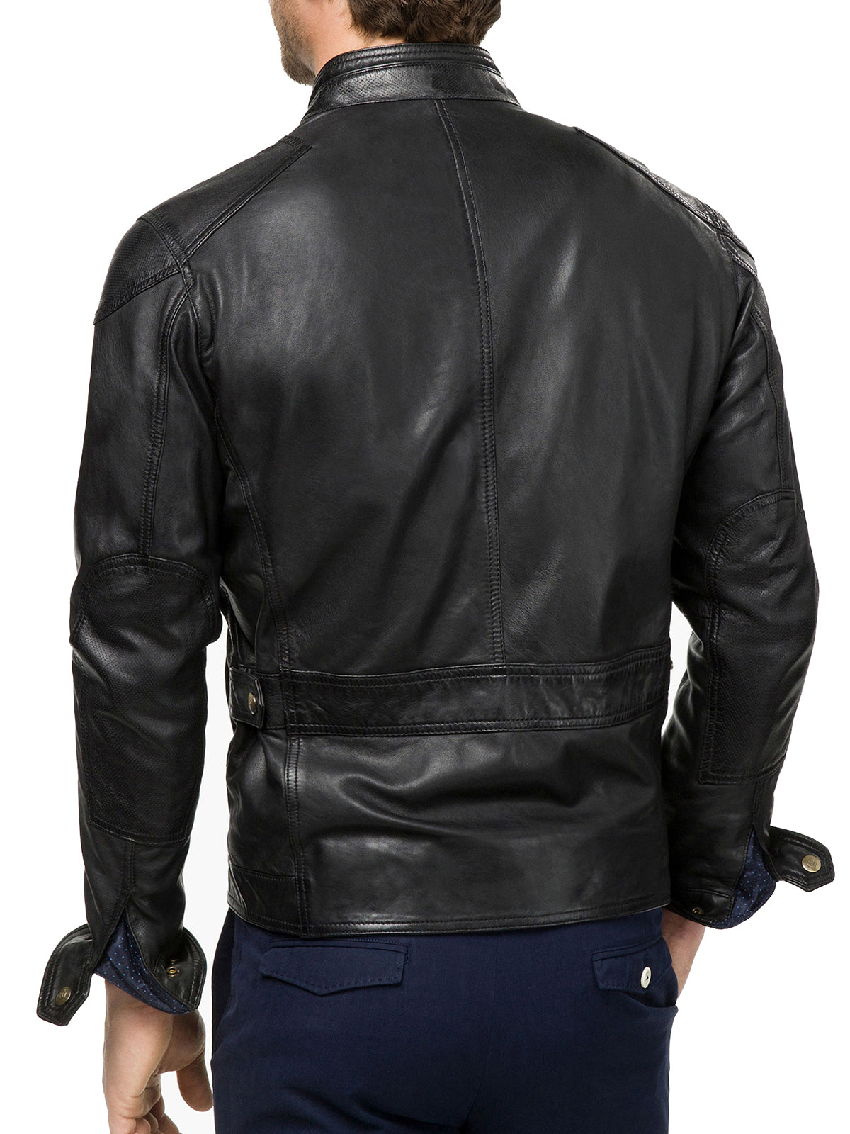 Mens black Genuine Leather Biker Jacket