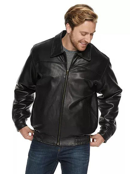 Mens Biker Bomber Leather Jacket