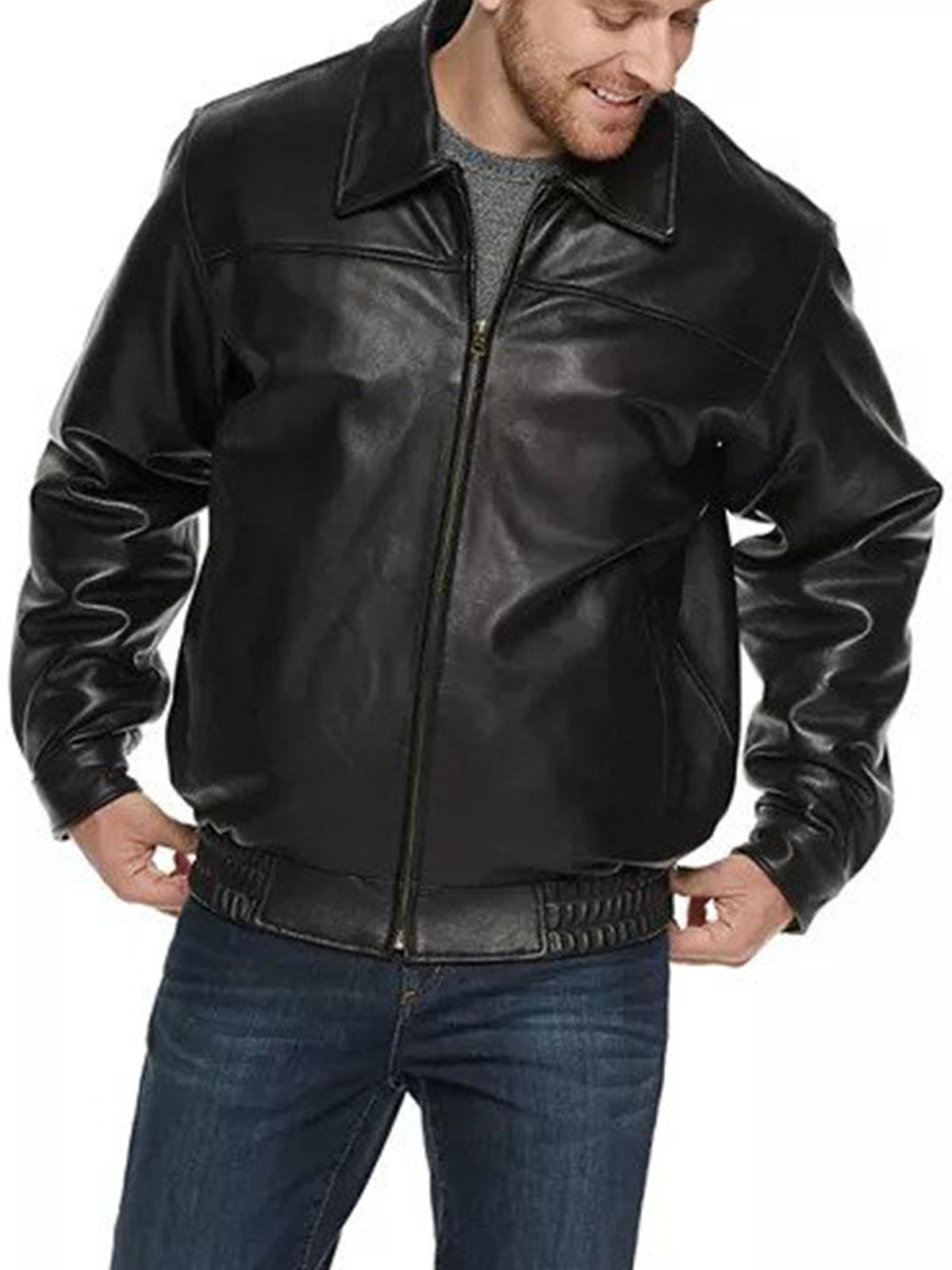 Mens Biker Bomber Leather Jacket