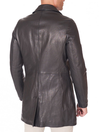 Mens Vintage Aspect Leather Collar Coat