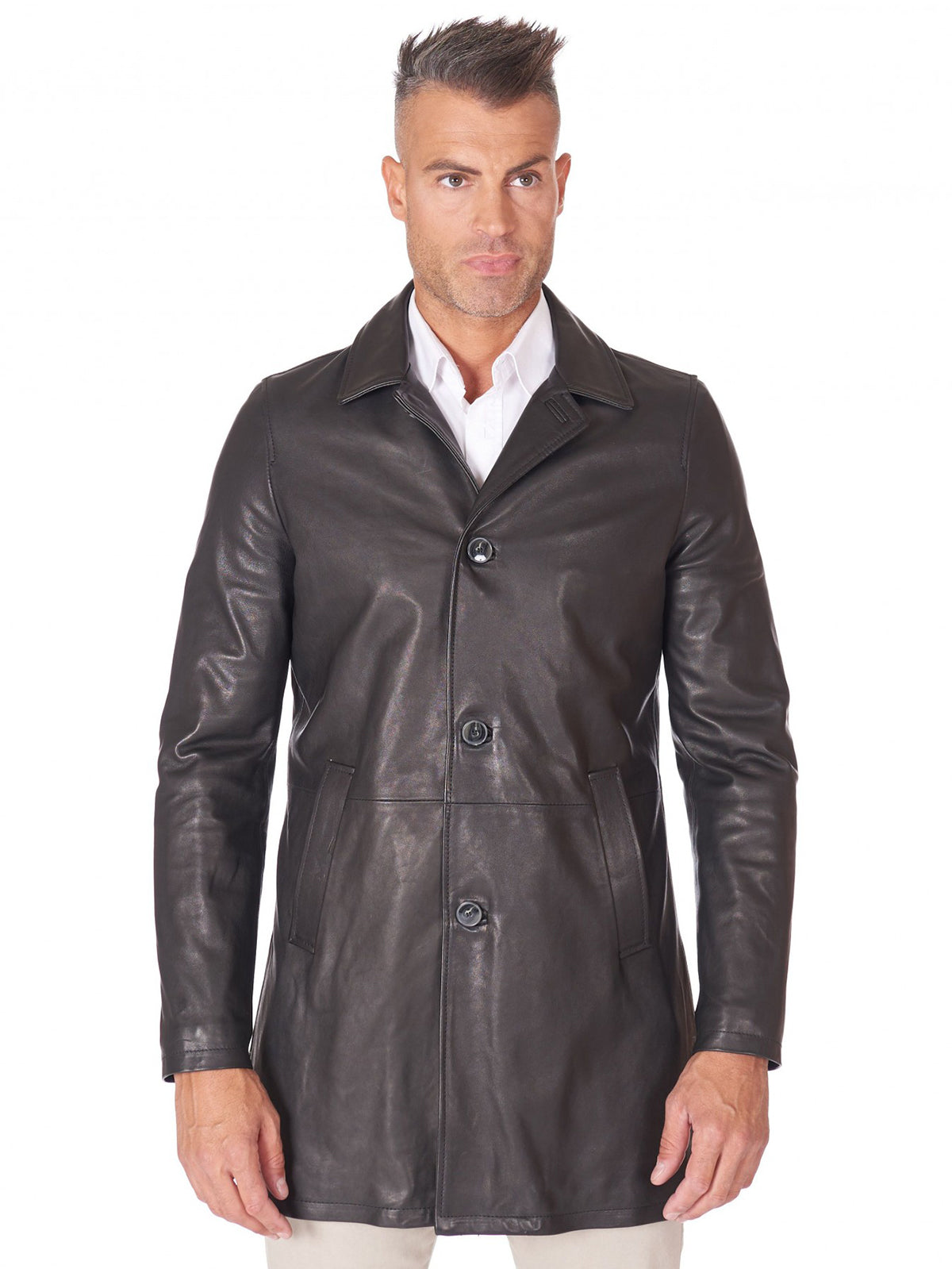 Mens Vintage Aspect Leather Collar Coat