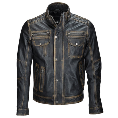 Mens Vintage Cafe Racer Distressed Leather Jacket