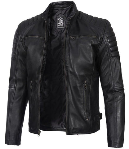 Real Leather Motorcycle Jacket With Stripes