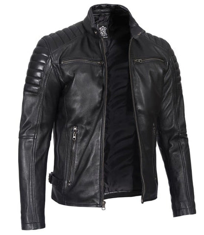 Real Leather Motorcycle Jacket With Stripes