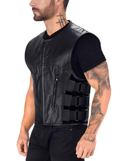 Real Leather Black Vest For Mens