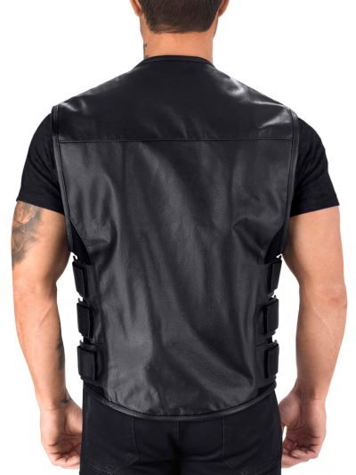 Real Leather Black Vest For Mens